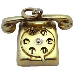 Vintage Gold over Sterling Silver Wells Hello/I Love You Telephone Charm 1960s
